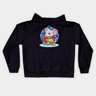 Cute Christmas Mouse With Hot Cocoa Kids Hoodie